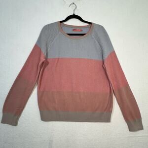 Prana Branagan Pink & Blue Color-Block Striped Cre Sweater Organic Cotton Medium